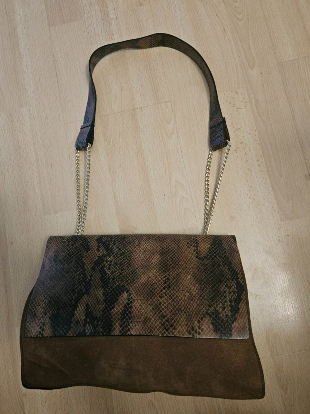 Vintage Dimoni Made In Spain Suede Leather Snake Print Chain Shoulder Bag